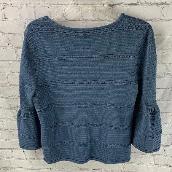 WHBM Blue Drama Bell Sleeve Pointelle Sweater - Picture 5 of 7